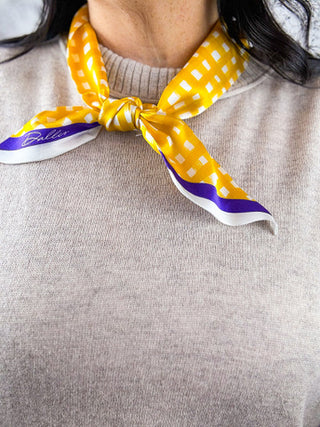 Purple & Gold Check Silk Twilly Scarf
