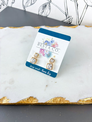 Luxe Geometric Square Crystal Drop Earrings