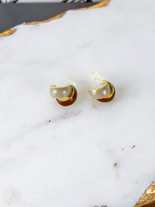 Vintage Coffee Tone Enamel Stud Earrings