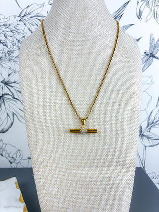 Gold & Crystal Bar Necklace | 18K Gold