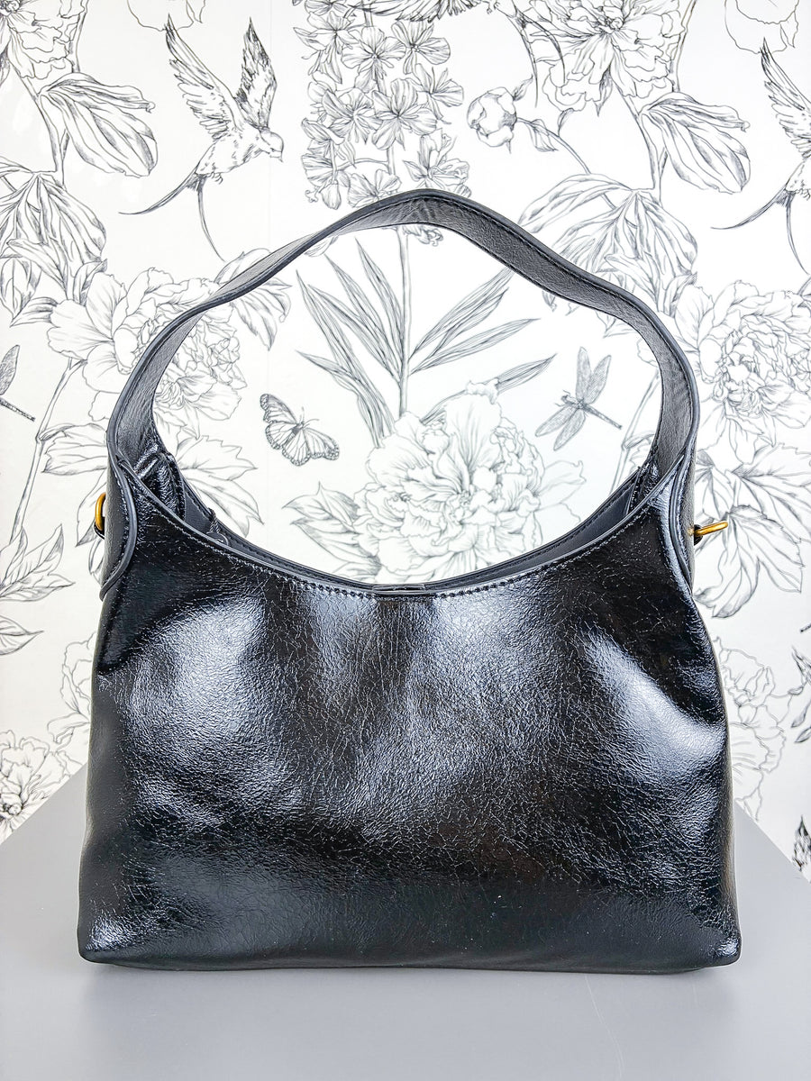 Amber Vegan Leather Small Hobo | Black