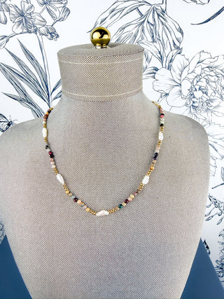 Beaded necklace, waterproof, peach, green, brown, pearls NIKKI SMITH JEWELRY