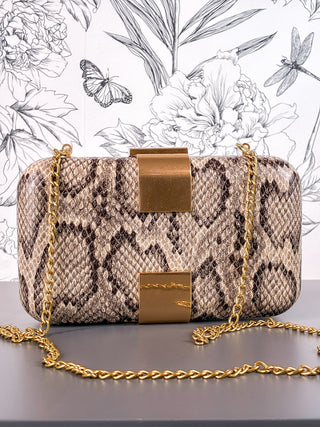 BC Bags Atenas Snake and Gold Evening Clutch