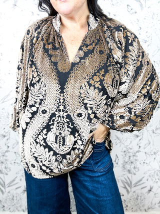 Monroe Damask Blouse | Curvy