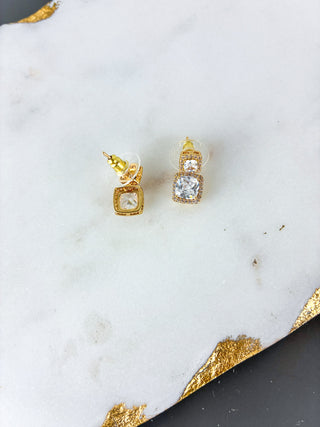 Luxe Geometric Square Crystal Drop Earrings