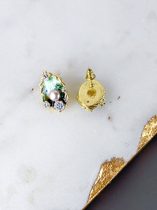 Vintage Oval Floral Pearl Earrings