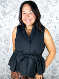 Black  Sleeveless Tie Front Blouse ENTRO