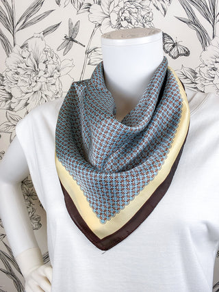 Blue Geometric Square Scarf – 27" Silky Versatile Bandana Scarf BC BAGS