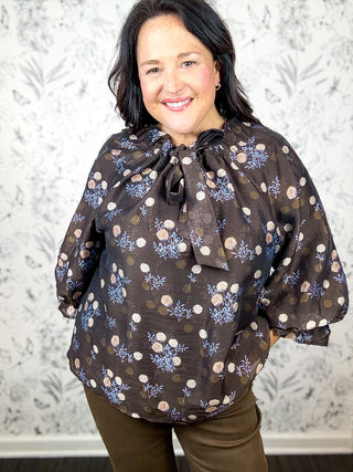 Bramblewood Floral Tie Blouse ENTRO brown purple, light pink
