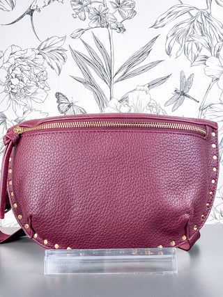 Burgundy Studded 2-Way Fanny Pack & Crossbody Bag BC BAGS