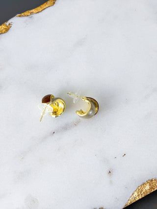 Vintage Coffee Tone Enamel Stud Earrings