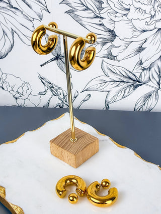 Thick Circle Bubble Ball Hoop | 18K Gold