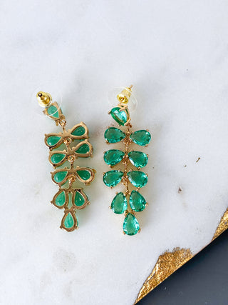 Leaf Design Gemstone Drop Earrings