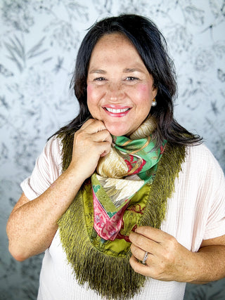 olive green crane fringe scarf STRUTT