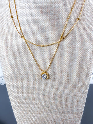 Double Strand CZ Square Necklace | 18K Gold