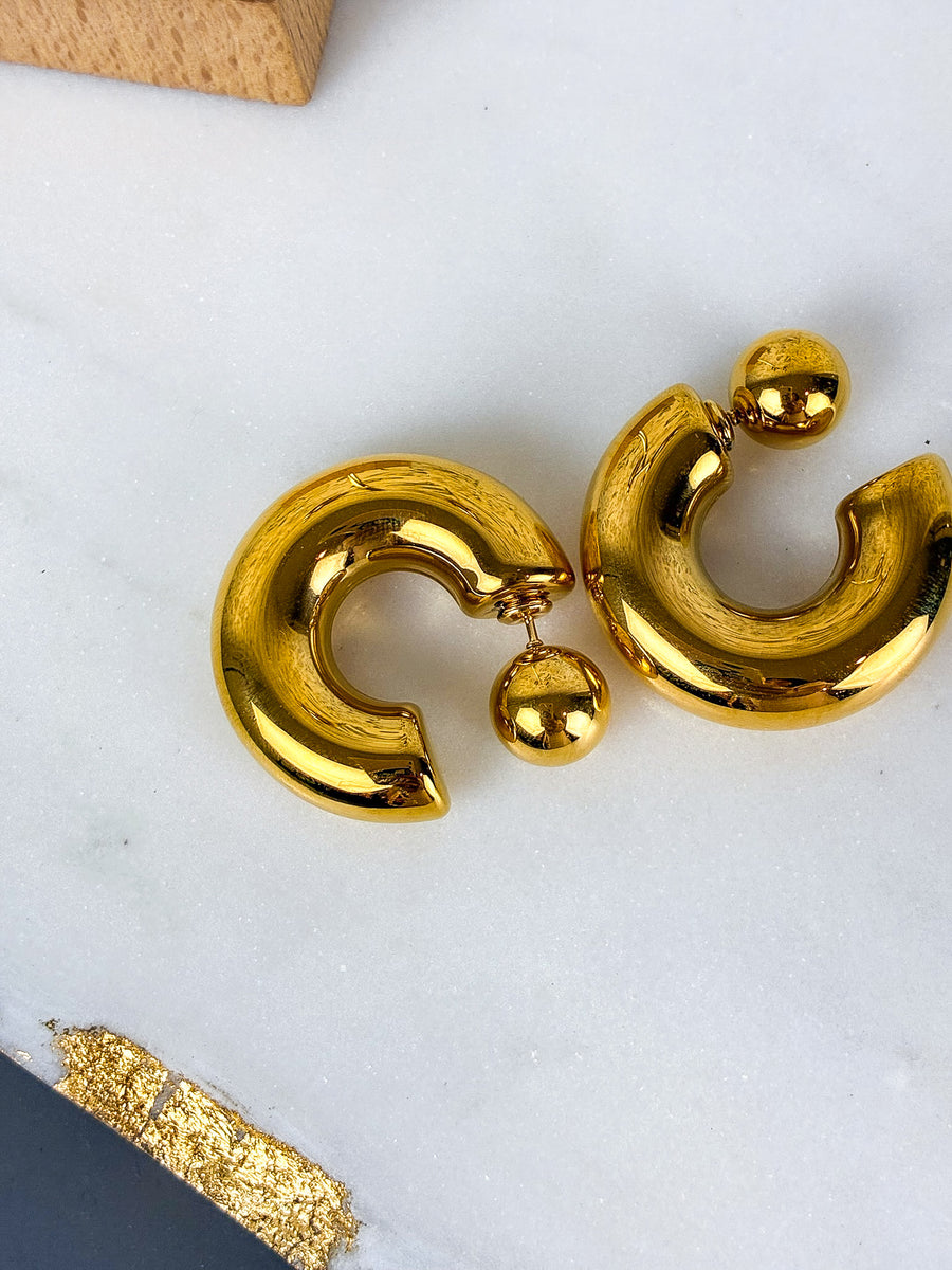Thick Circle Bubble Ball Hoop | 18K Gold