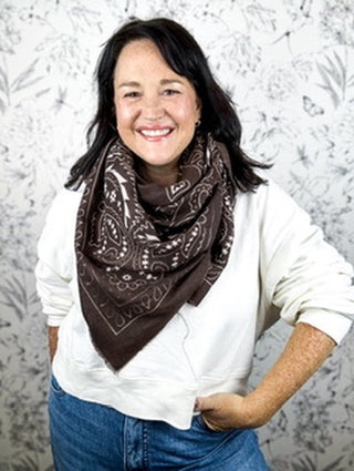 Dakota Bandana Scarf, B YOUNG Brand, brown and ivory 42"x45" scarf.