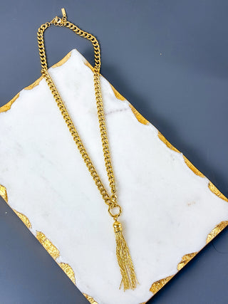 Dakota Tassle 18K Gold Pendant Necklace, Waterproof, Mila & Stevie