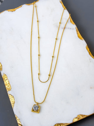 Daphne Double Strand  Square CZ Necklace, Waterproof, Mila & Stevie