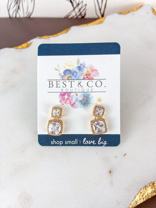 Luxe Geometric Square Crystal Drop Earrings