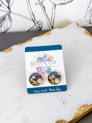 Hand-Painted Baroque Pearl Stud Earrings