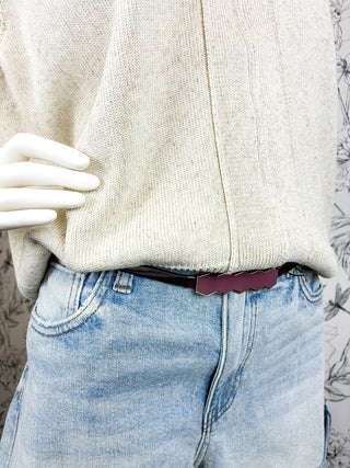 Elegant Skinny Stretch Belt – Sleek Geometric Cinch Waist Belt Burgundy BC BAGS