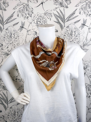 Equestrian Horse Print Triangle Scarf – Classic Brown Oversized Wrap BC BAGS