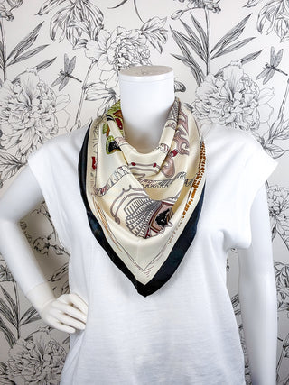 Equestrian Horse Print Triangle Scarf – White BC BAGS