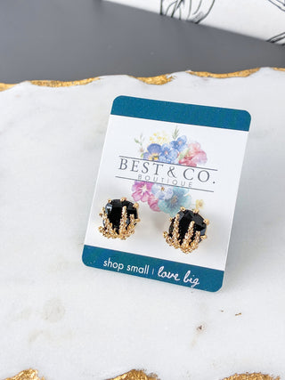 Geometric Black Gold Drop Earrings
