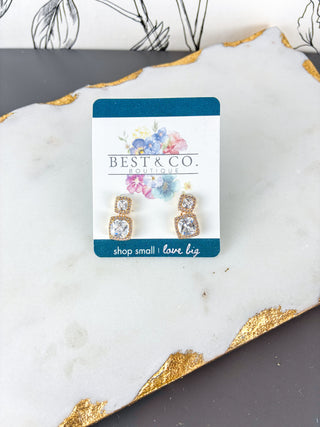 Luxe Geometric Square Crystal Drop Earrings