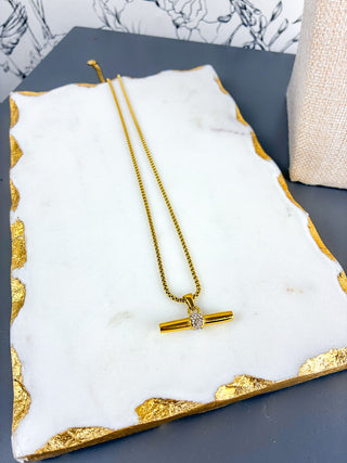 Gold & Crystal Bar Necklace | 18K Gold