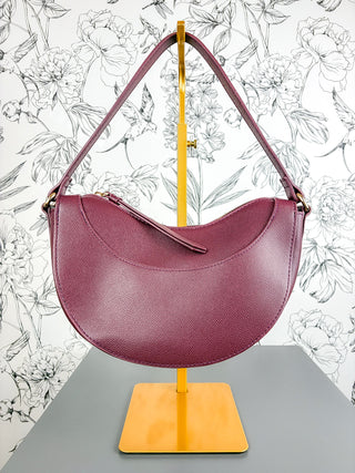 Francesca Burgundy Vegan Leather Crescent Crossbody Bag BC BAGS