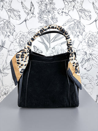 Gianna Black Faux Suede Hobo Bag – Chic Scarf-Wrapped Satchel BC BAGS