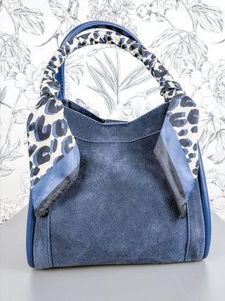 Gianna Navy Faux Suede Hobo Bag – Chic Scarf-Wrapped Satchel BC BAGS