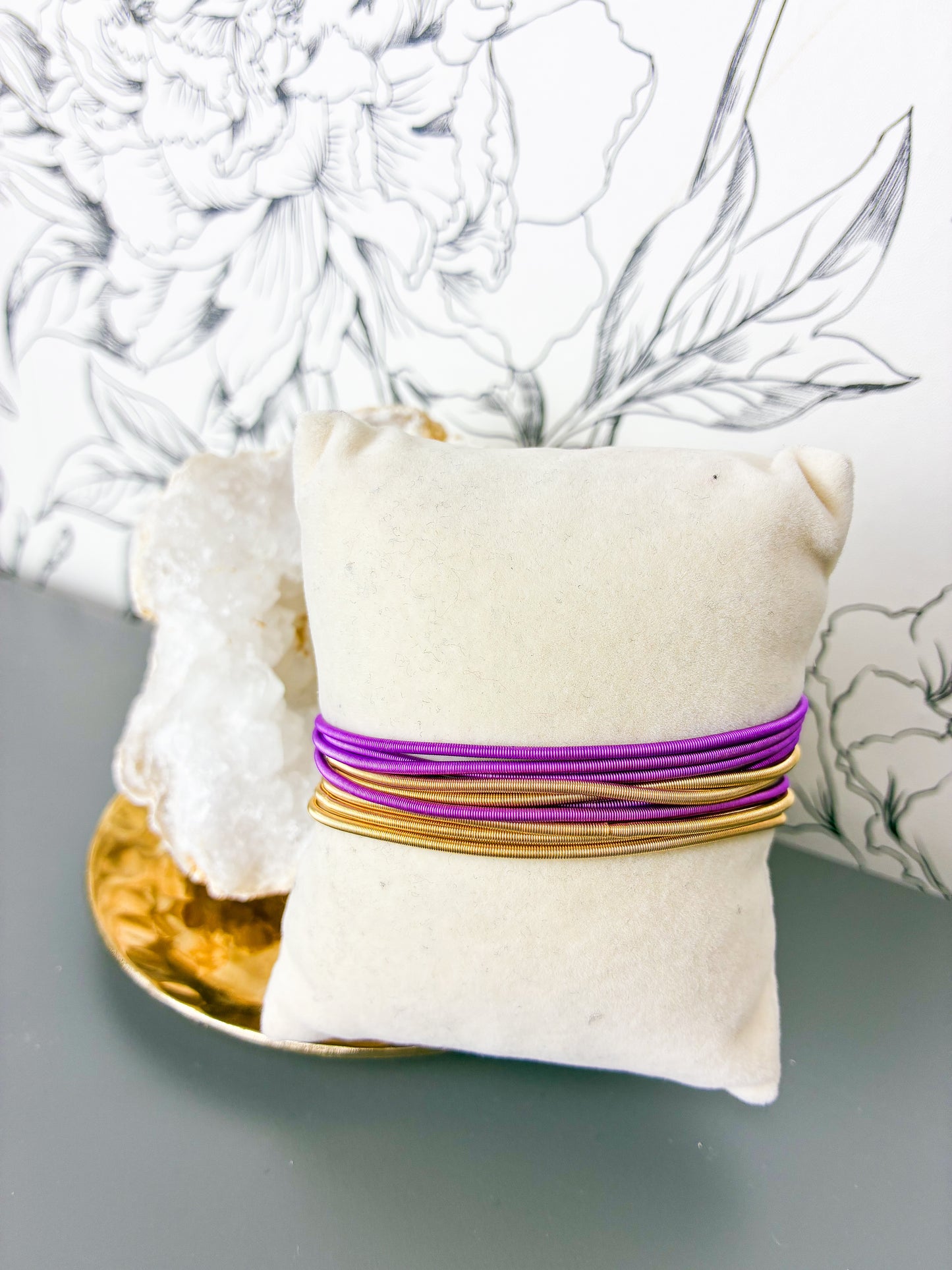 set of 10 LSU Game day purple and gold guitar string inspired bracelet stack