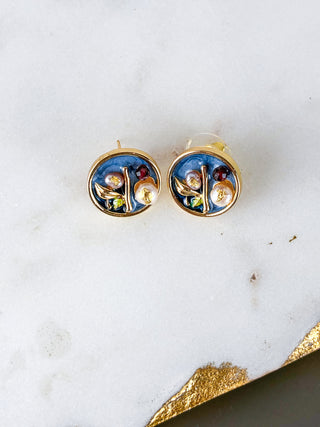 Hand-Painted Baroque Pearl Stud Earrings