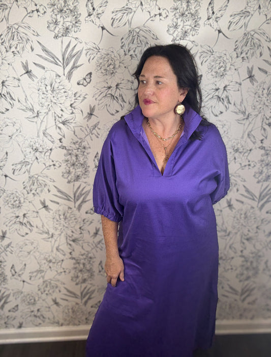 Purple midi cotton spandex game day dress plus size ADRIENNE