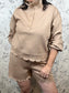 Tan scalloped drawstring short set ENTRO