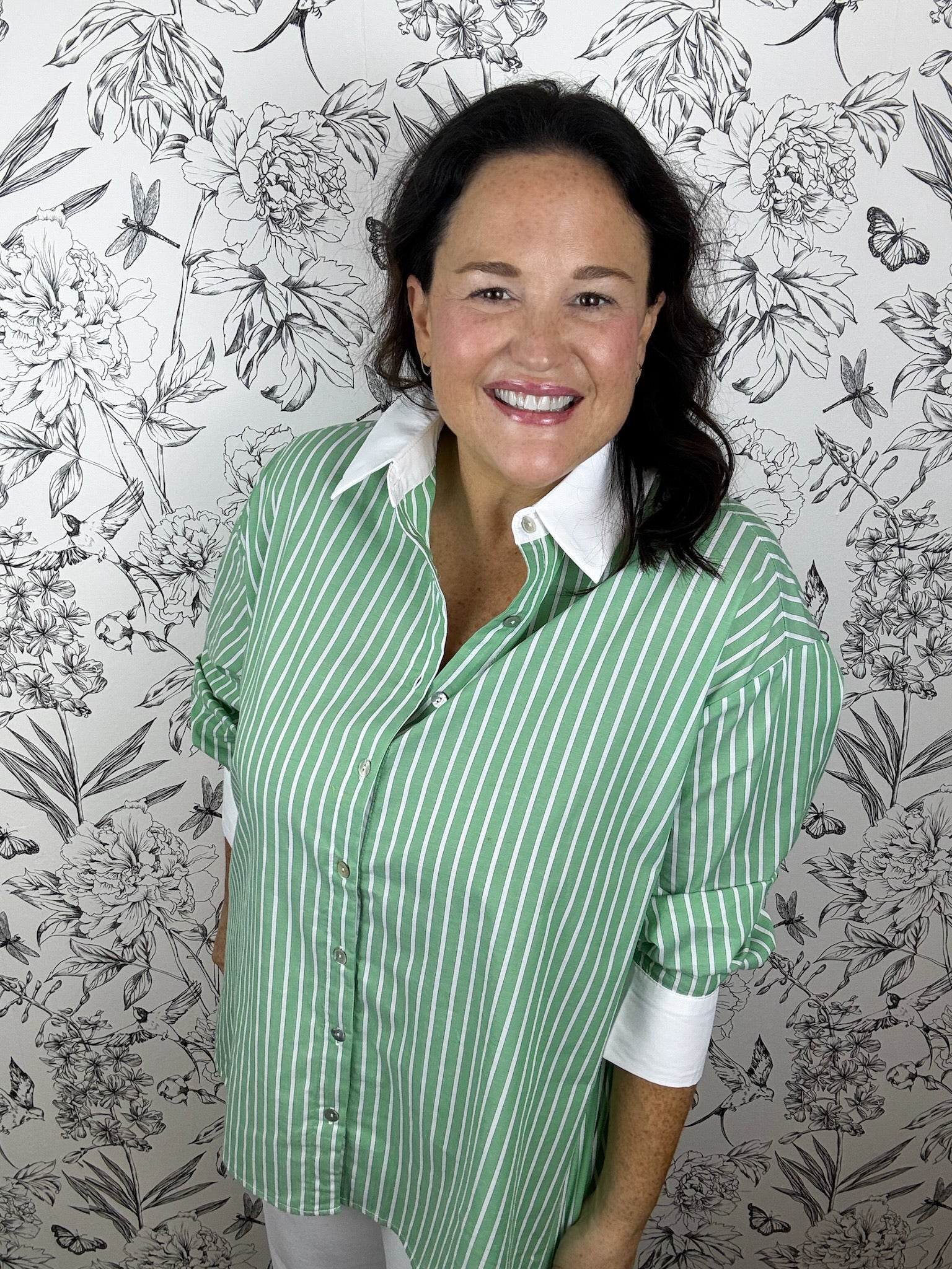 green and white stripe poplin ENTRO