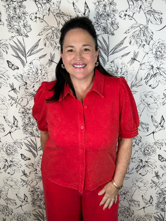 washed tomato red collared tee JODIFL