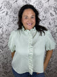 green and white seersucker ruffle blouse &Merci
