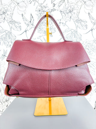 Lune Pebbled Vegan Satchel | Burgundy