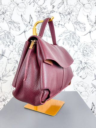 Lune Pebbled Vegan Satchel | Burgundy