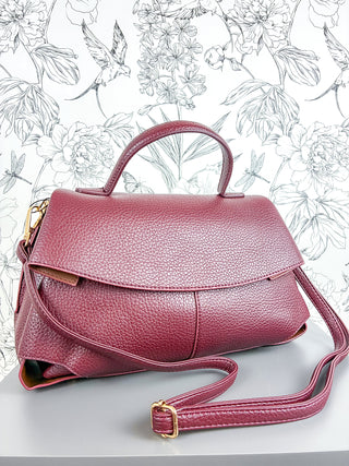 Lune Pebbled Vegan Satchel | Burgundy