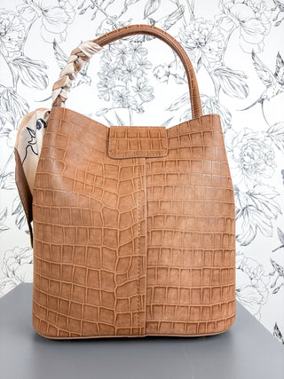 Lucia Croc Vegan Bag | Tan