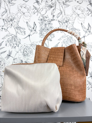 Lucia Croc Vegan Bag | Tan