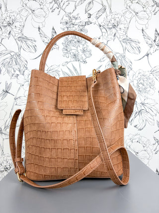 Lucia Croc Vegan Bag | Tan