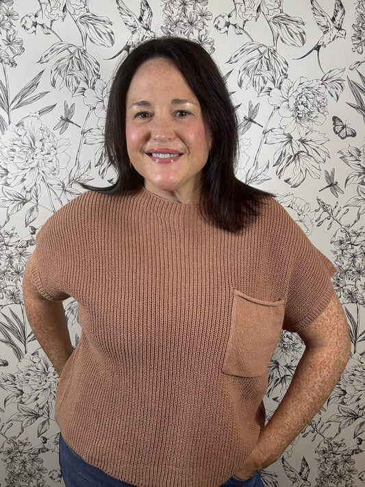 toffee knit cotton pocket sweater ELAN
