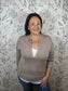 tan layered sweater white tee ELAN