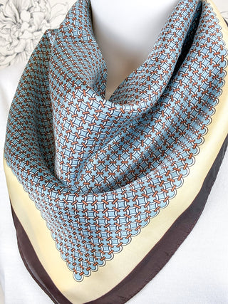 Geometric Square Scarf | Blue & Cocoa